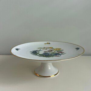 JKW Bavaria Fine Porcelain CAKE STAND Floral Swag Gold Rim 1930 Western Germany